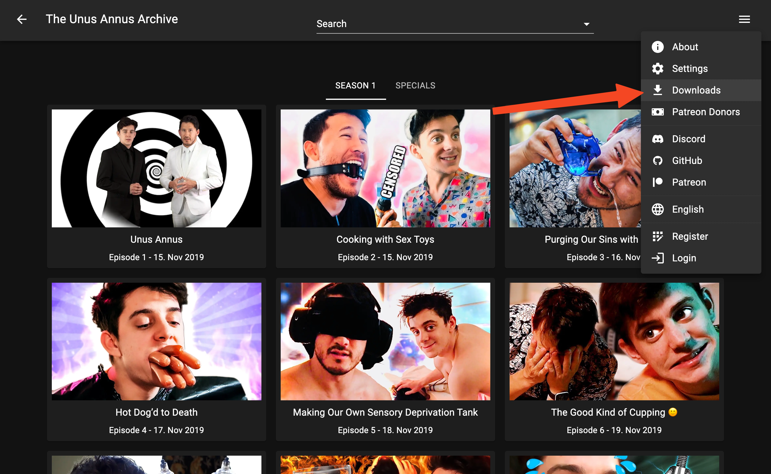 A screenshot of the "Downloads" link in the menu.