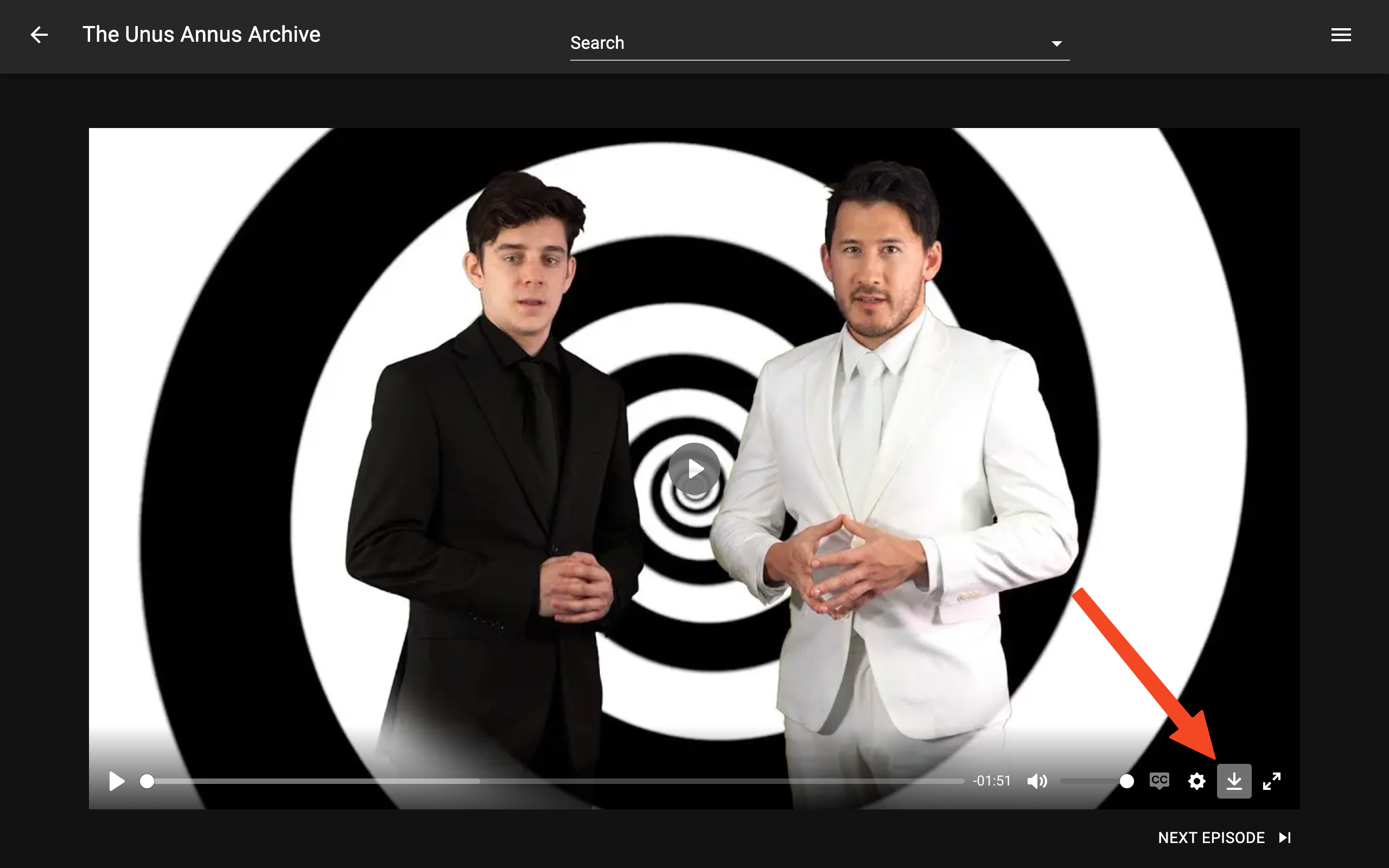 A screenshot of the archive website showing the download button in the video player.